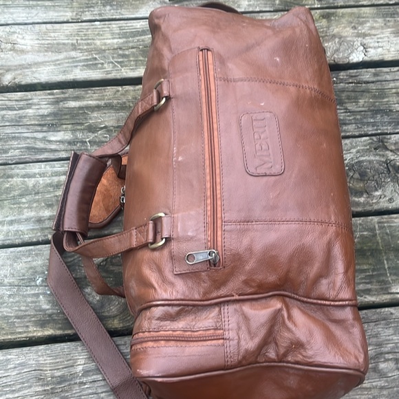 Vintage Merit, Phillip Morris leather weekender duffle bag brown 20x10x10 - Picture 6 of 8
